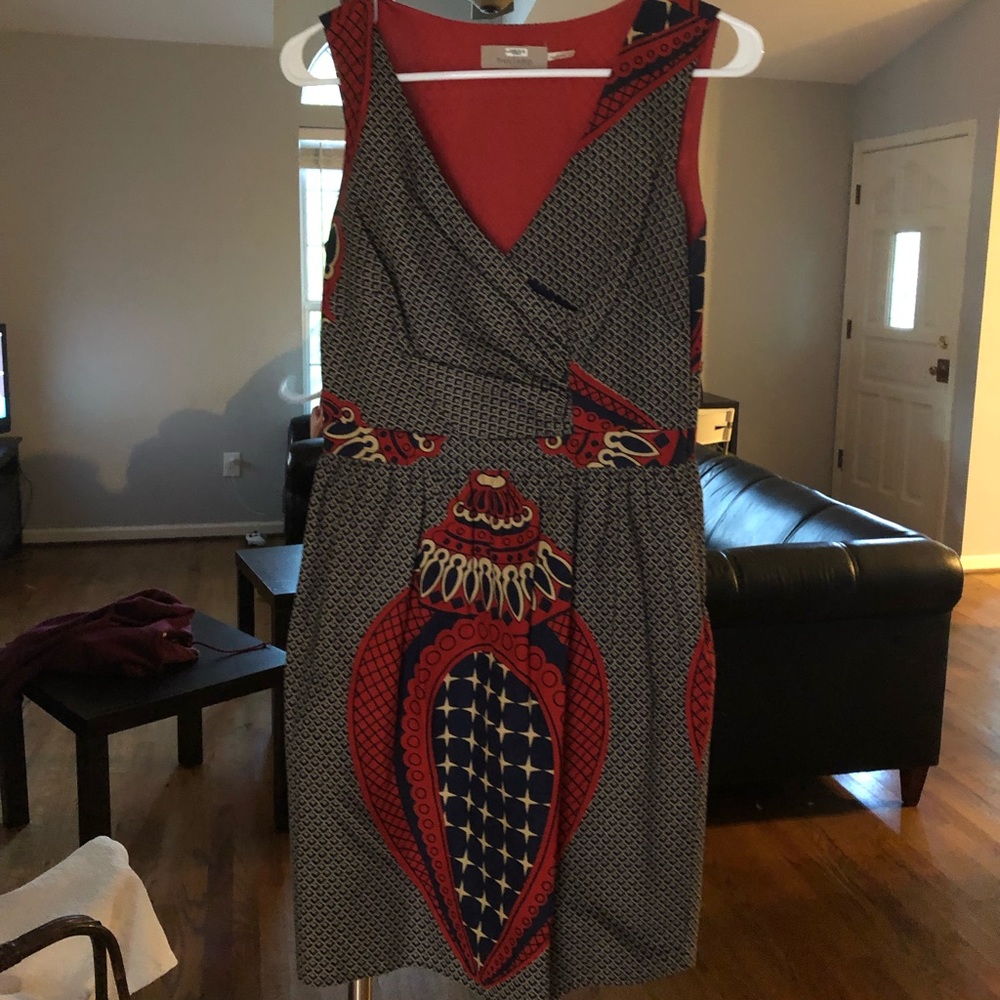 Navy and rust fully lined Burlapp dress, size S
